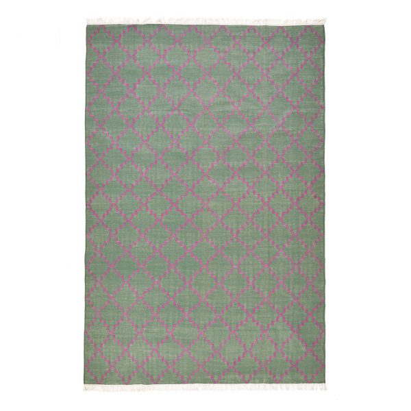 TAARA- deep green/grey & pink Dhurrie (rug) - Mahout Lifestyle