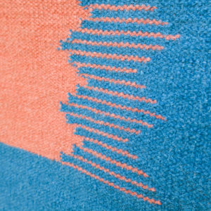 IKAT- Sea Blue and Coral 100% wool Dhurrie (rug)